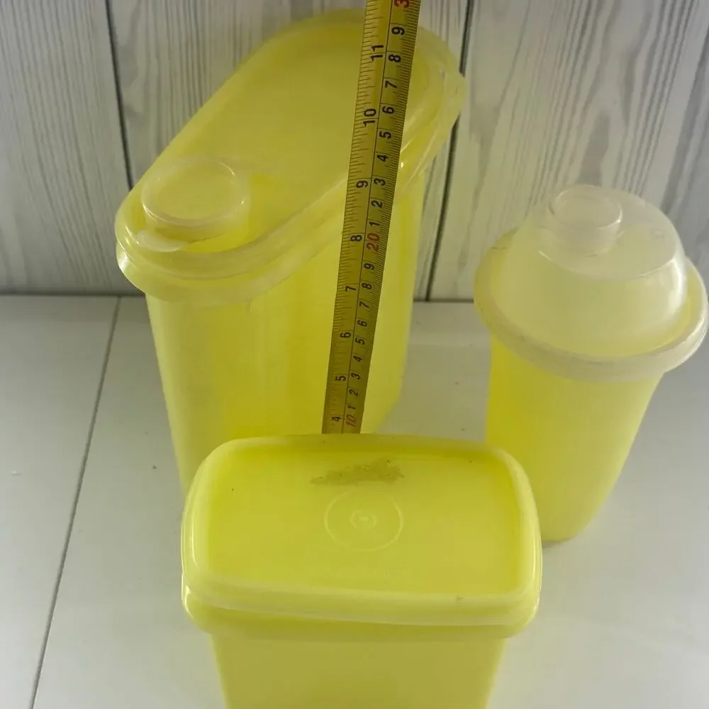 VTG Yellow Tupperware Lot of 3 - 2 Beverage & Storage w/ Lids 1243, 587, 844